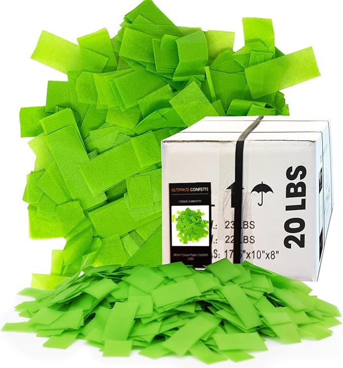 Ultimate Confetti, Light Green Biodegradable Confetti - Rectangular Flame-Resistant Tissue Paper Confetti for Cannon and Launcher use – Best for Gender Reveal, Parties, and Concerts - 20 lb, 320 oz