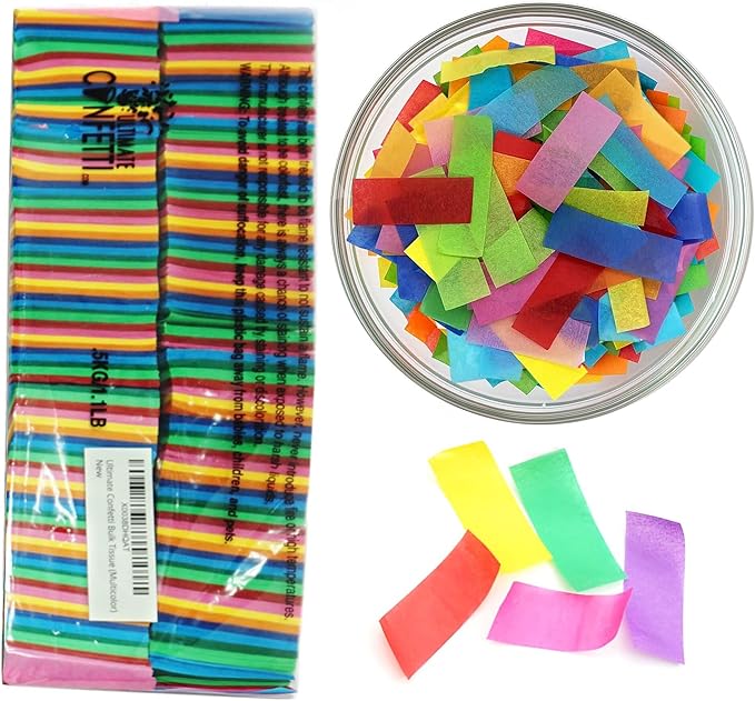 Ultimate Confetti, Multicolor Biodegradable Confetti - Rectangular Fluttering Tissue Paper Confetti for Cannon and Launcher use - Best for Gender Reveal, Birthday, Wedding, and Parties - 1 lb, 16 oz