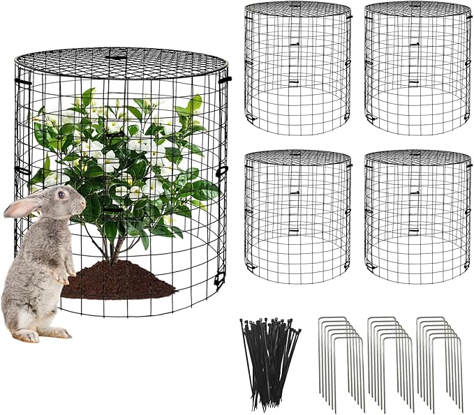 5 Packs Garden Plant Protectors from Animals,Metal Plant Cage Chicken Wire Cloche with Ground Stakes and Nylon Tie,Garden Plant Protectors for Flower Vegetable to Keep Animals Out-11.8"x 12.6"