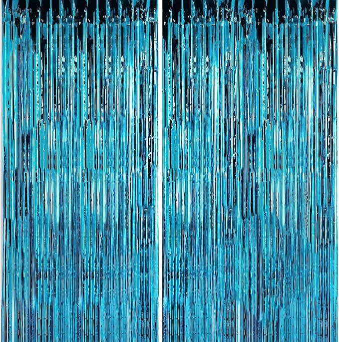 Crosize 8 Pack 3.3 x 9.9 ft Blue Foil Fringe Curtains Party Decorations, Blue Tinsel Curtain Backdrop for Parties, Door Streamers, Glitter Streamer Backdrop for Birthday Decoration