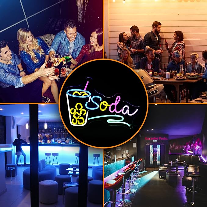 Soda Neon Sign LED Neon Light Dimmable Cocktails Neon Sign for Wall Decoration 16.7’’X11.8’’ Bar Business Sign Kitchen Wall Art Decoration Man Cave Beer Bar Club Birthday Party Decor…