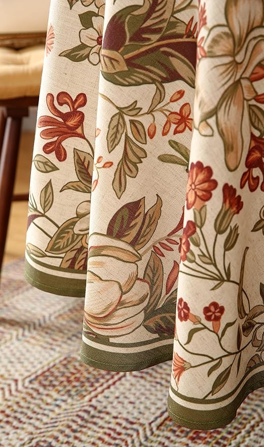 ISAENNE Designer Bohemian Linen Small Round Table Cloth,Colorful Floral Pattern Tablecloth,Wrinkle Resistant Decorative Tablecloths for Dining Thanksgiving Kitchen Party,Diameter 55"-Grace A