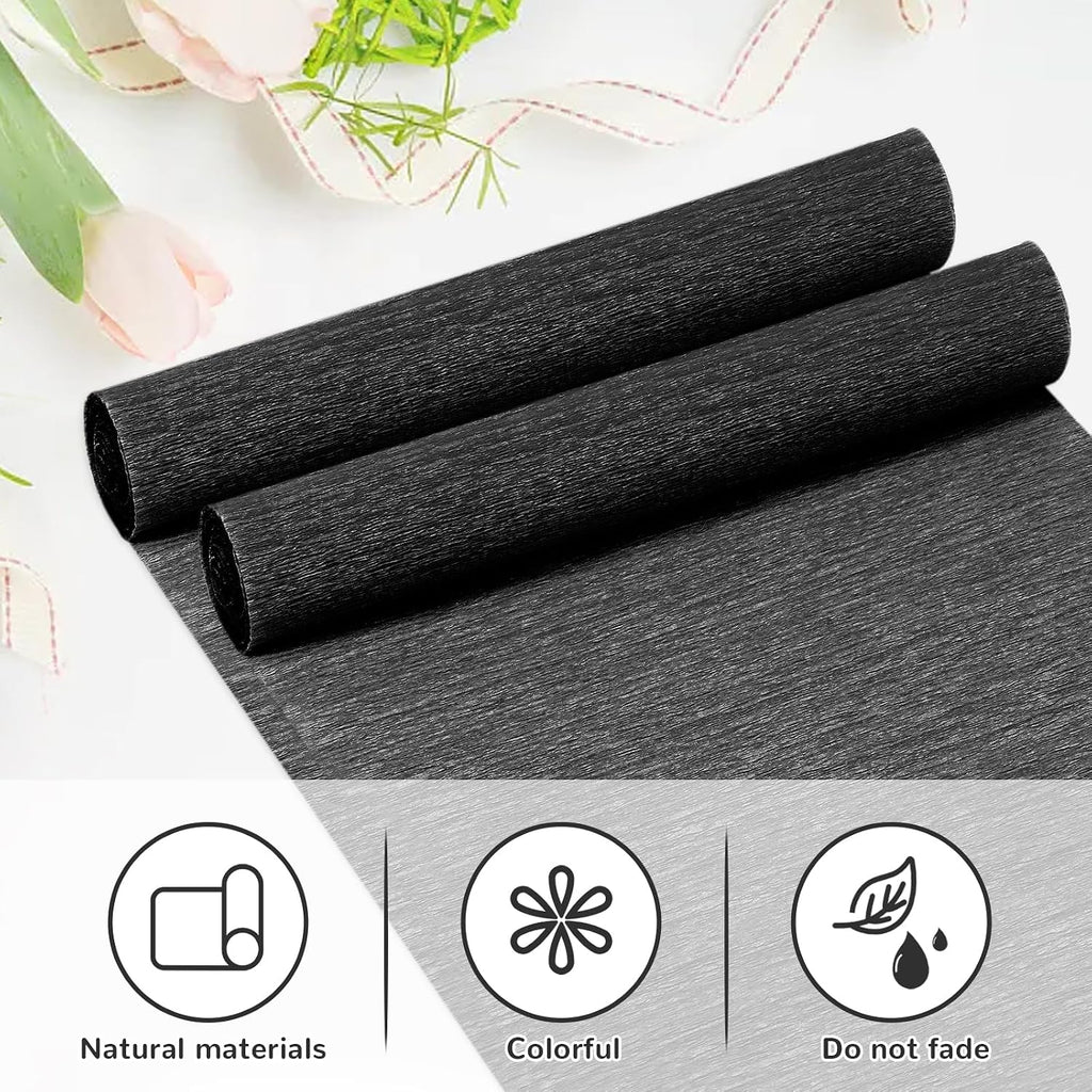 Crepe Paper Streamers 2 Rolls 10 x 98Inch (Black) | Crepe Paper Sheets for DIY Gift Colourful Paper Flower Wrapping Paper Crafts Birthday Wedding Holiday Party Decorations