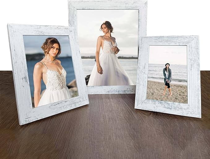 4x6 Picture Frame Set of 4, High Definition Glass Distressed White Frame, 4 x 6 Wood Photo Frames for Tabletop Display and Wall Mounting