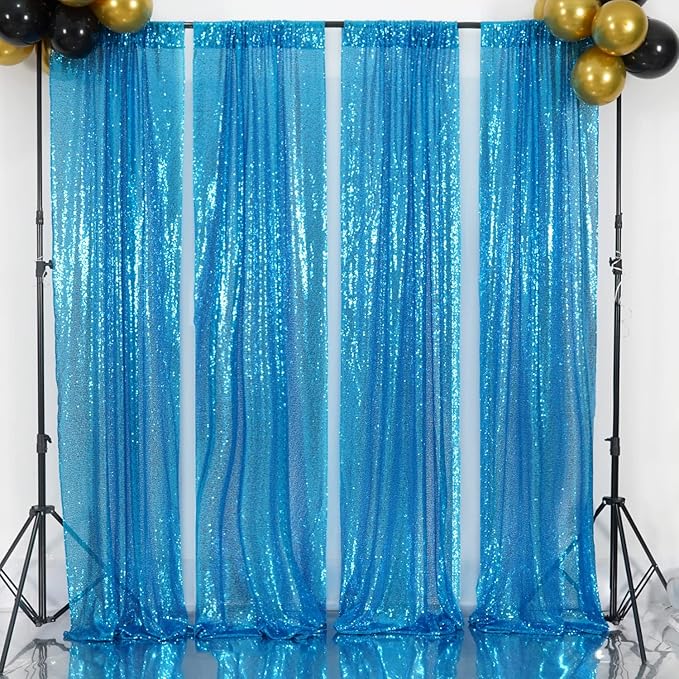 Poise3EHome Turquoise Sequin Backdrop Curtains, 4 Panels Sequin Backdrop, 2FTx8FT Sequin Curtains for Party Wedding Sequence Backdrop