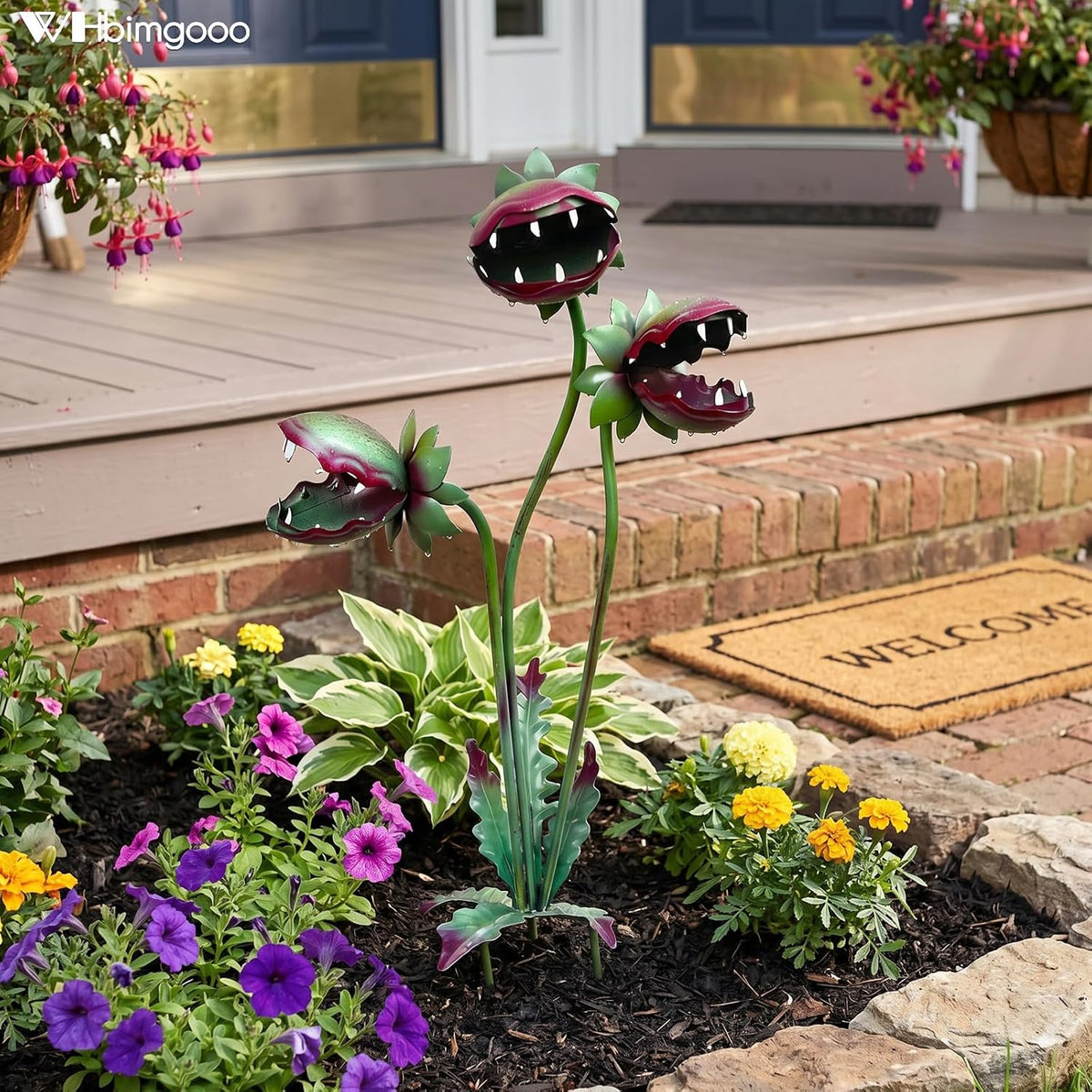 Venus Flytrap Garden Stake - 25inch Metal Outdoor Flowers Yard Art