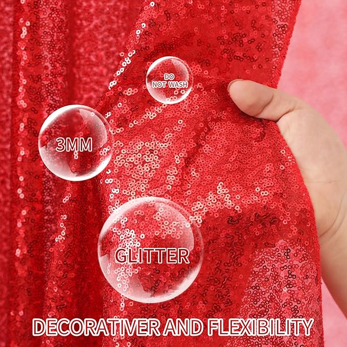 Red Sequin Curtains 2 Packs 3ftx8ft Photo Booths Backdrop for Girl Princess Birthdays Engagement Bachelorette Party Decorations