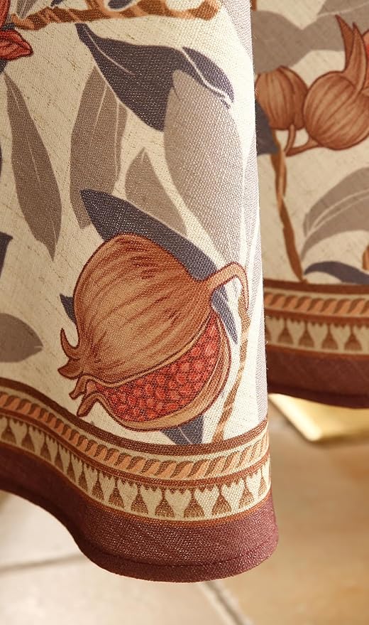 patdrea Designer Linen Round Tablecloth,Vintage Pomegranates and Leaves Tree Tablecloths,Fall Table Decor Cover for Kitchen Dining Christmas,Thanksgiving,Tea Party,Diameter 67"-Tehran a