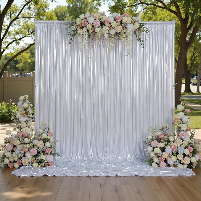 10ft x 10ft Silver Sequin Backdrop Curtain for Parties, Wrinkle Free Thick Glitter Photo Backdrop Drapes 2 Panels 5x10FT Back Drop Cloth Shiny Fabric for Wedding Birthday Photography Background