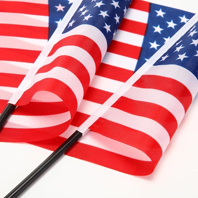 24 Pcs American Desk Flag Set Small USA Flags for Table with 13" Black Pole, Black Base and Spear Top, American Flag for Home Office Party Festival Celebrations Decor