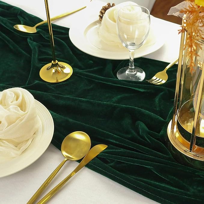 Velvet Table Runner, 5 Pack Luxurious Wedding Reception Decorations Soft Velvet Fabric Table Linen Overlay for Party (20 x 120 inch, Emerald Green)