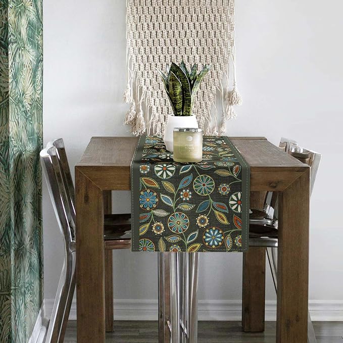 Snycler Table Runner Boho Table Runners Vintage Elegant Farmhouse Table Center Linen Decor for Home Dining Party Entrance (13x72 Inch) Gray&Green