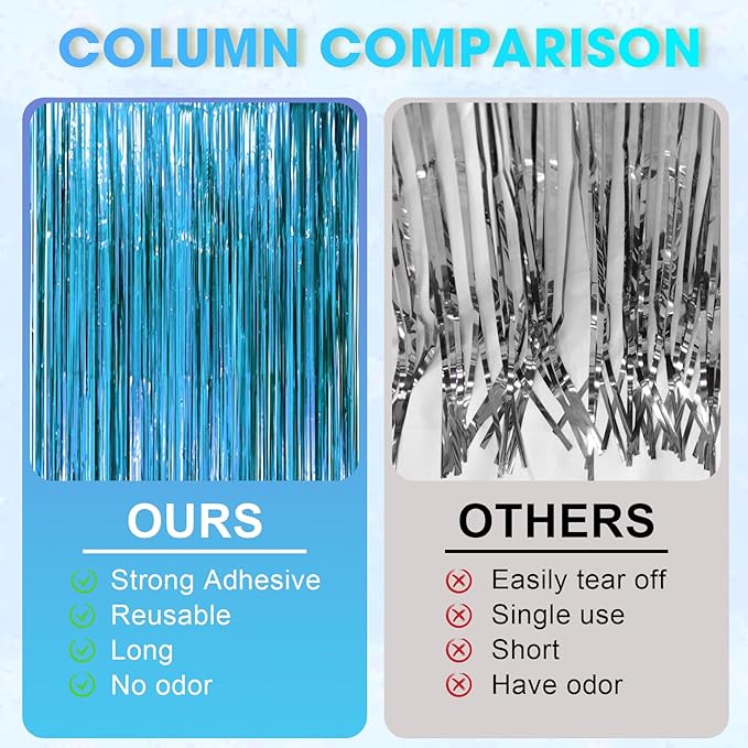 2 Pack Retro Blue Foil Fringe Backdrop Curtains, Tinsel Streamers Party Decorations, Fringe Backdrop, Door Shimmer for Retro Theme Party