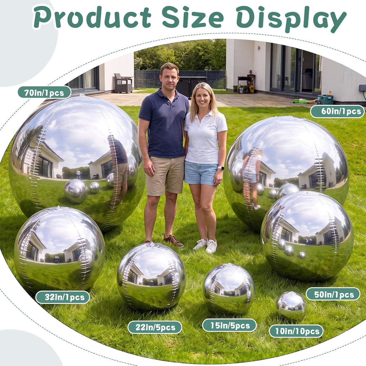 24 Pcs Giant Metallic Party Balloons, Assorted Size,Silver