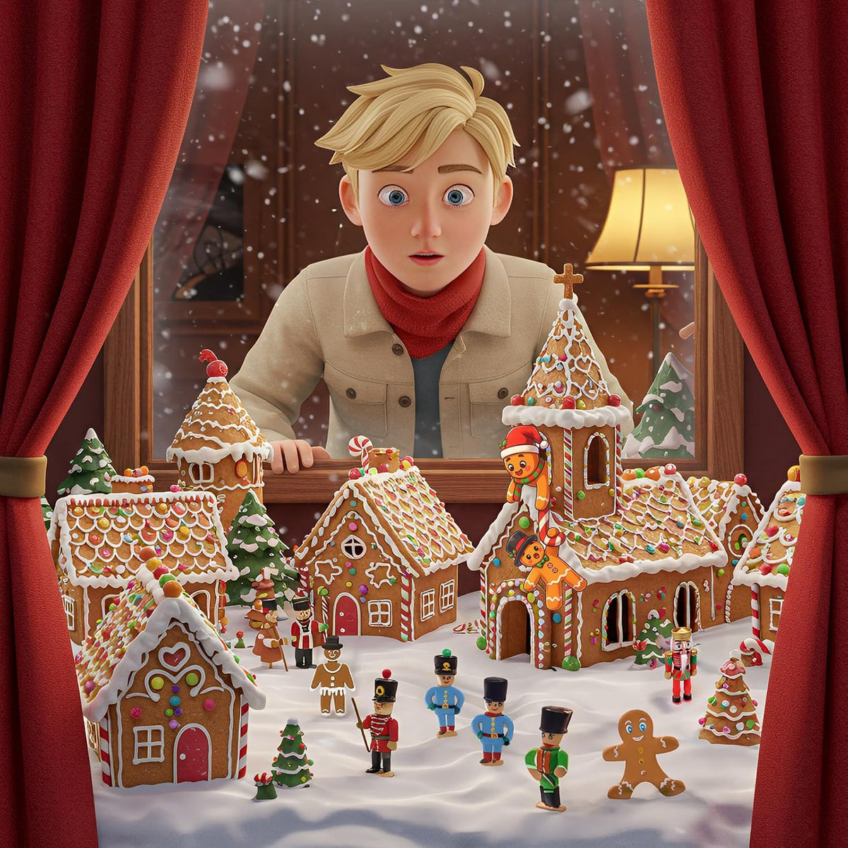 ourwarm 7ft christmas inflatable outdoor decoration, climbing gingerbread, front angle view
