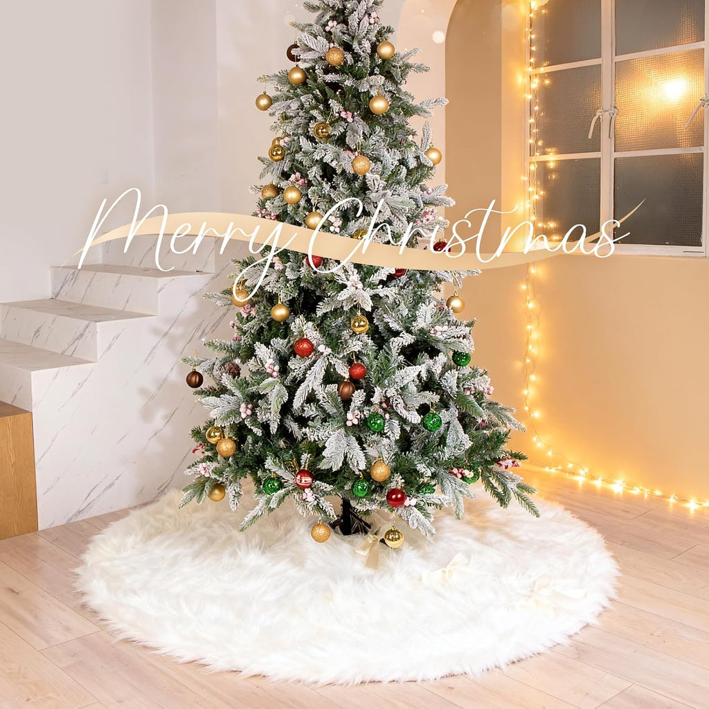 60 Inch White Christmas Tree Skirt with 4.5" Extra Long Pile– Ultra Plush Faux Fur Tree Skirt for 6-9 Ft Trees