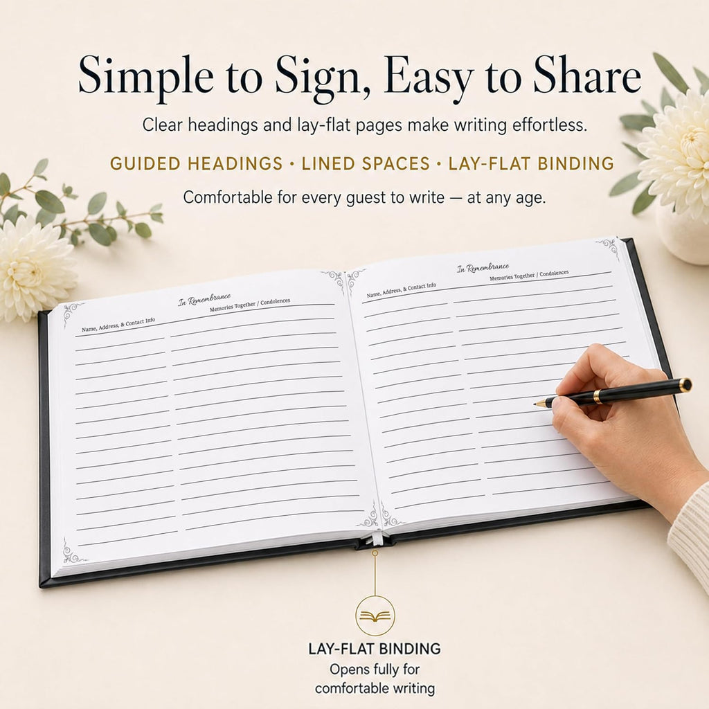 Funeral Guest Book for Memorial Service | Celebration of Life Sign-In Book to Honor and Remember Loved Ones – Elegant Memory Keepsake for Guests to Share Condolences