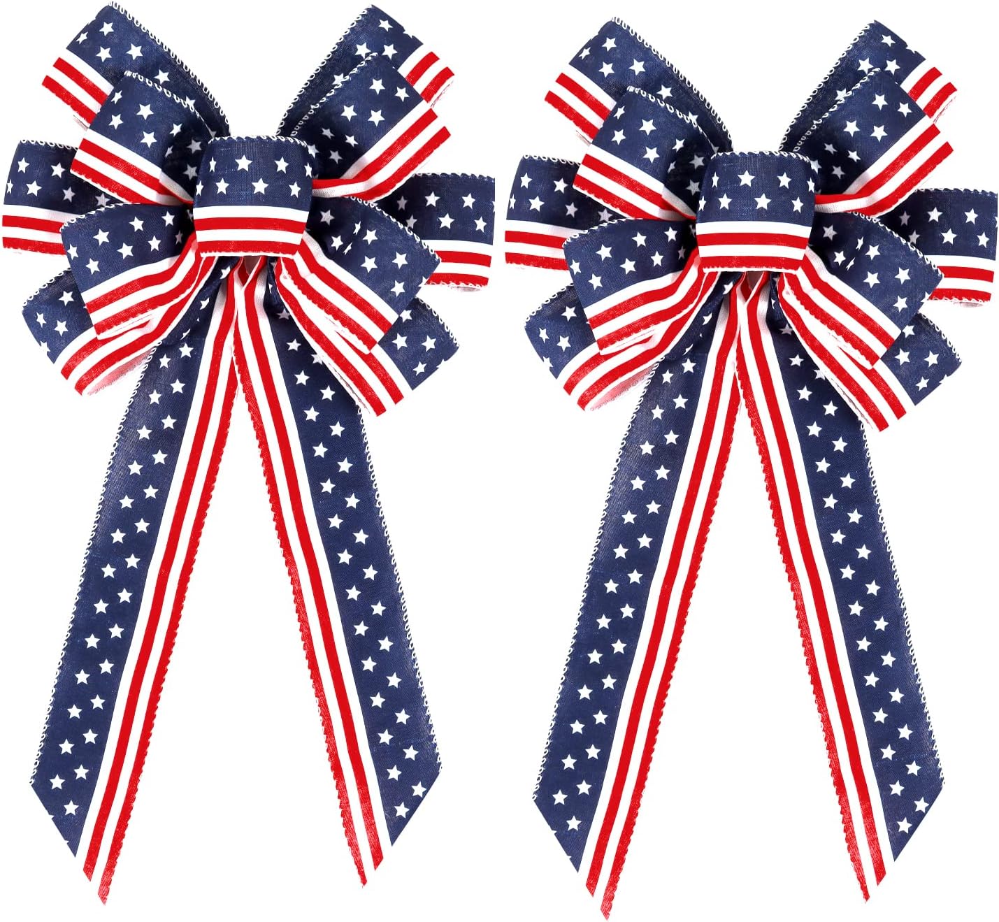 2 Pack 4th of July Decor Bow for Wreath,Red White Blue Stripe Stars Tree Topper Bows for Patriotic,Independence Day,Memorial Day,Veteran's Day,Front Door Indoor Outdoor Decorations