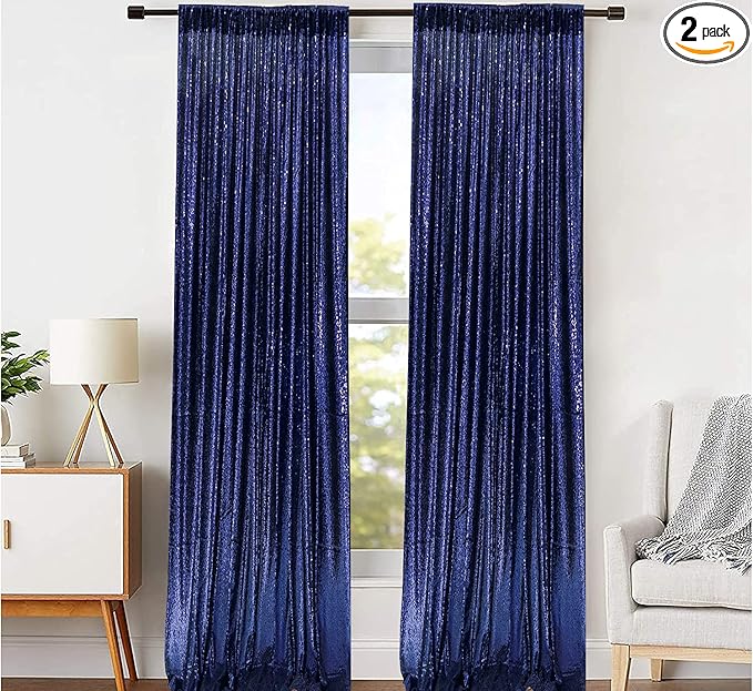 JYFLZQ Navy Blue Sequin Backdrop Curtains 4ft x 8ft 2 Panel Glitter Photo Booth Backdrops Sparkly Photography Background Drapes for Parties Wedding Bridal Showers