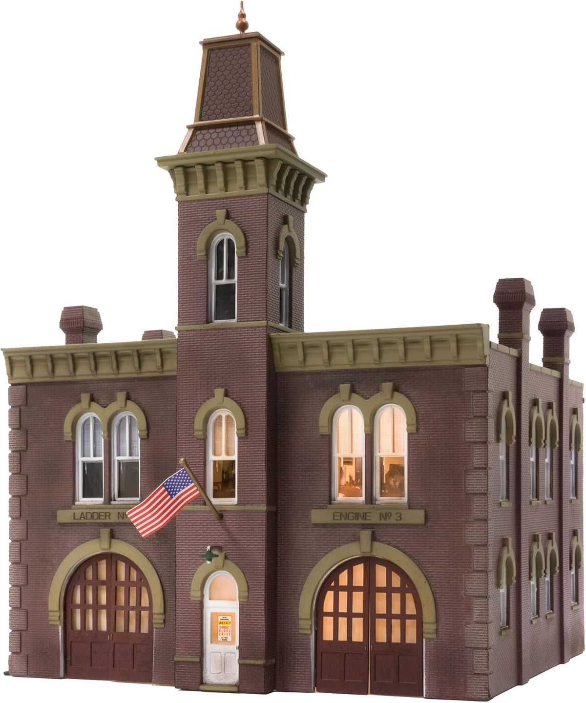 built-n-ready 2-story firehouse building ho woodland scenics shown in use