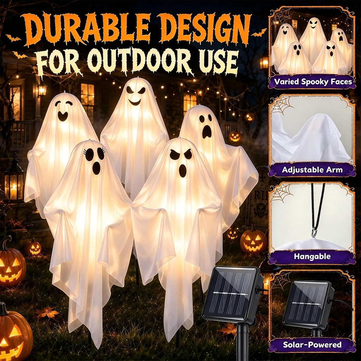 halloween decorations outdoor - solar ghost light for, side view
