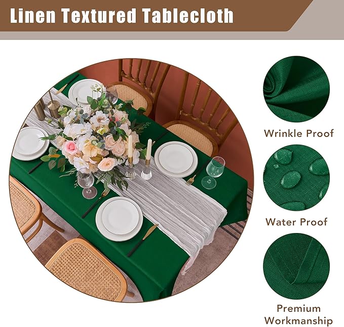 Fitable Faux Linen Christmas Tablecloths 2 Pack, Burlap Textured Table Cloth Rectangle, Decorative Table Covers for Winter Holiday Kitchen Dining Party Farmhouse (Hunter Green, 60 x 102 Inch)
