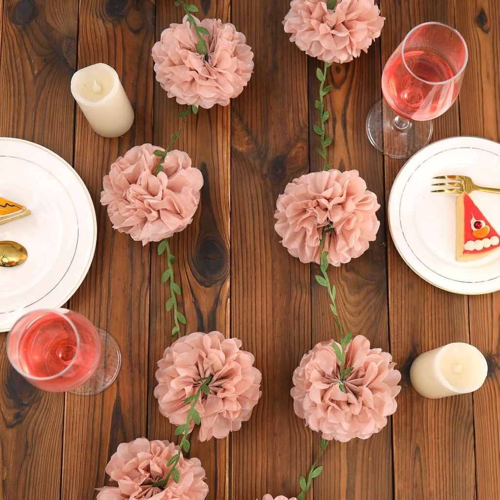 Pink Tissue Paper Pom Pom Garlands, Paper Flowers for Birthday Decorations, Baby Shower, Wedding Engagement, Bridal Shower, Spring Summer Party Decorations, 2 Pcs