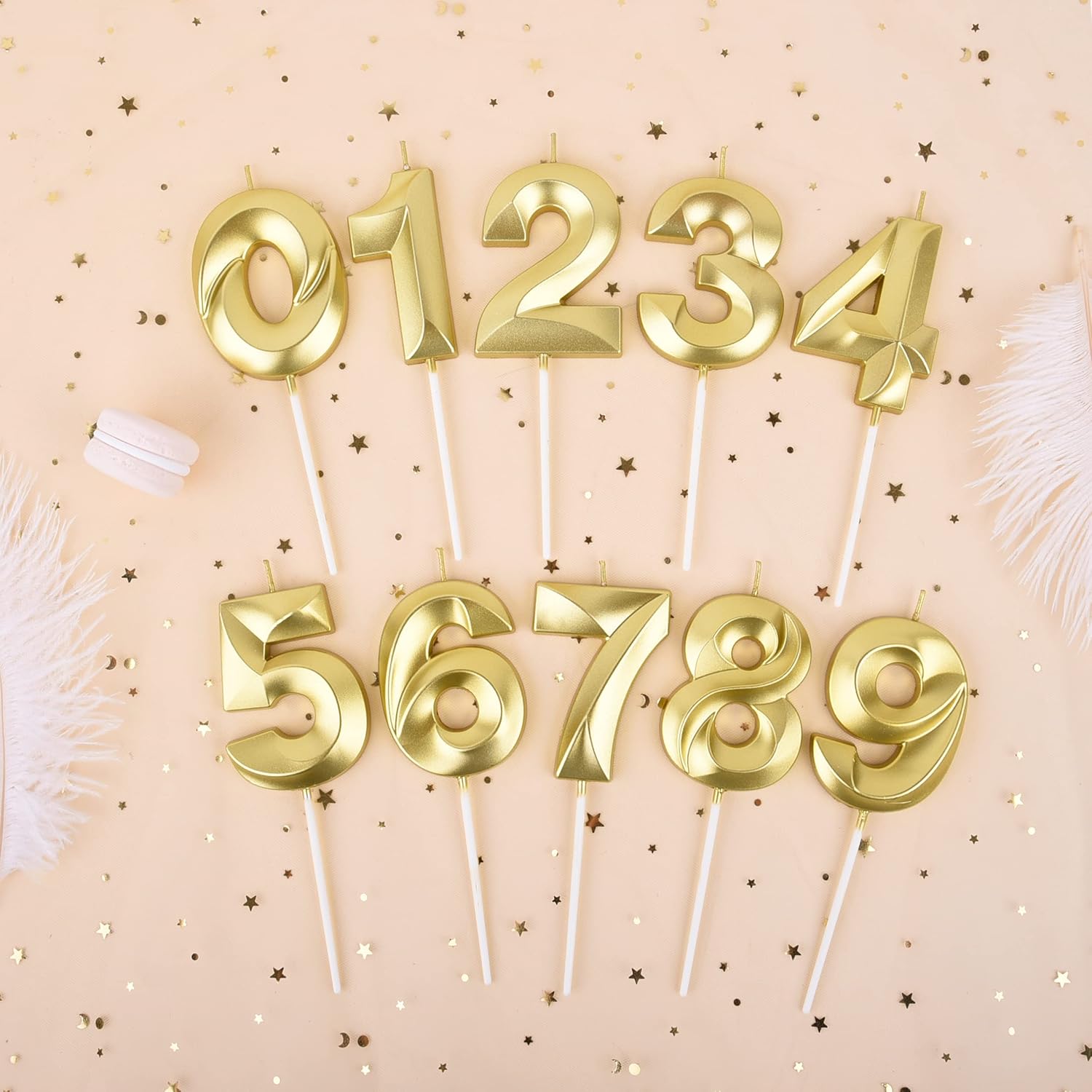 PHD CAKE 2.76 Inch Diamond Gold 2 Number Birthday Candles, Gold Number Candles, Cake Number Candles, Party Celebration