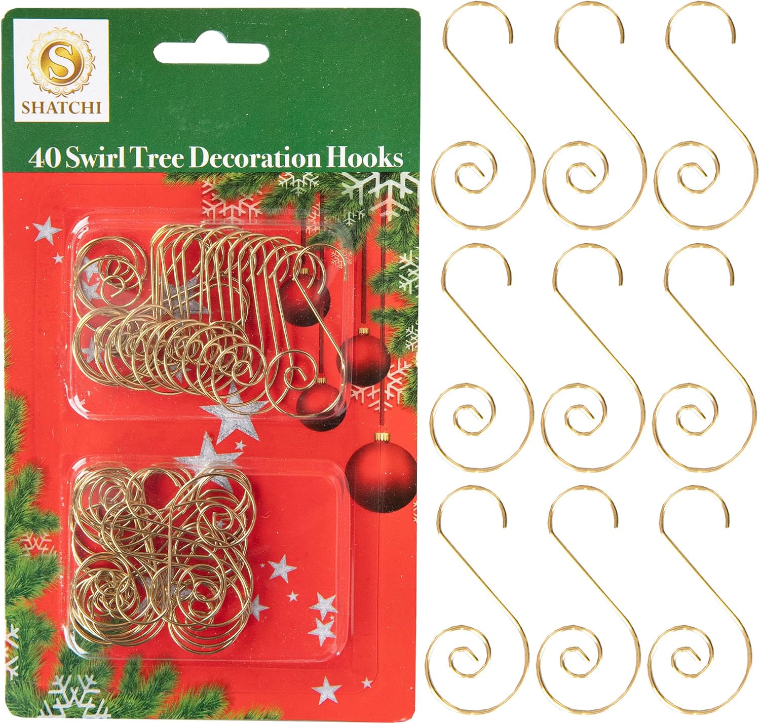 40Pcs Gold Christmas Ornaments Hangers Hooks for Christmas Tree Baubles, String Lights – Reusable Swirl S Hooks for Easy Xmas Art Craft Decorations
