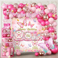 pink butterfly birthday decorations, all-in-one set for 25, main product view