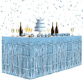 2 Pack Light Blue Table Skirts, 29x108" Metallic Foil Tinsel Fringe Table Skirts for Rectangle Tables Streamer Curtains Backdrop, Party Decorations for Birthdays Weddings Holidays