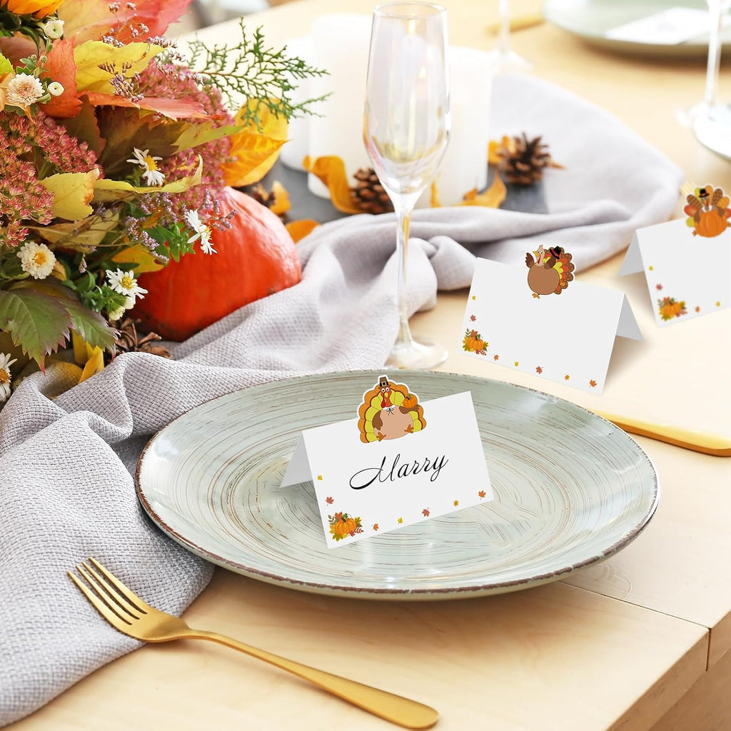 60 Pcs Thanksgiving Name Cards for Table, Turkey Thanksgivings Place Cards, Fall Place Cards for Thanksgivings Dinner Party Decoration, Thanksgiving's Place Settings Size 3.5*2.2 inches (Thanksgiving)