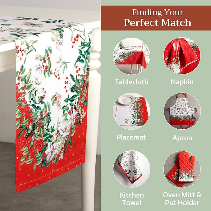 Maison d' Hermine Table Runner 100% Cotton Single Layer Table Runners 72 inches Long for Thanksgiving Christmas Decorations Home Kitchen Dining Party Wedding (Noel, 14.5" x 72")