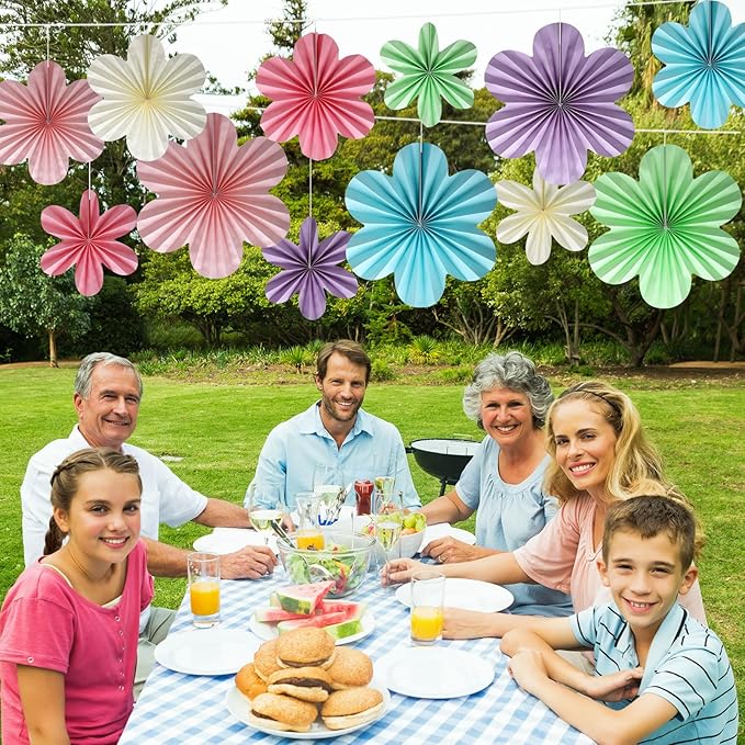 BestoFun 12 PCS Paper Flowers Fans Pastel Party Decorations Paper Flowers Decorations for Wall Girl Groovy Birthday Baby Shower Wedding Bachelorette Room Hanging Décor