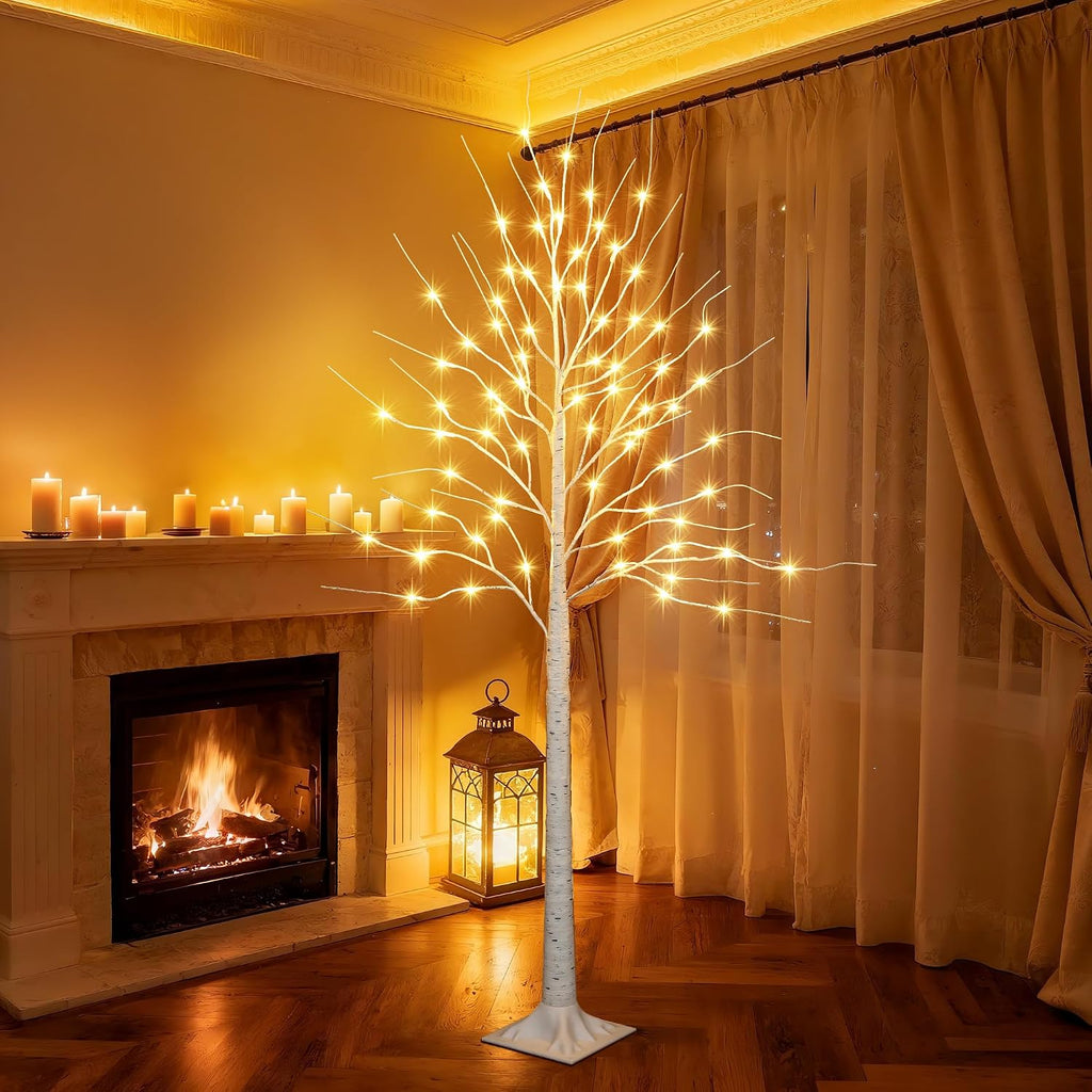 ibaycon 6ft 72led christmas birch tree, prelit artificial, main product view