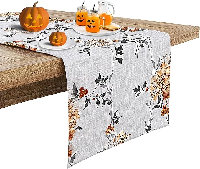 Ruvanti 100% Cotton Table Runner 72 Inches Long, Non-Slip, Stain Resistant, Washable & Reusable Table Runners Perfect for Wedding, Parties, Christmas, Holiday, in-Door use - Grey Floral