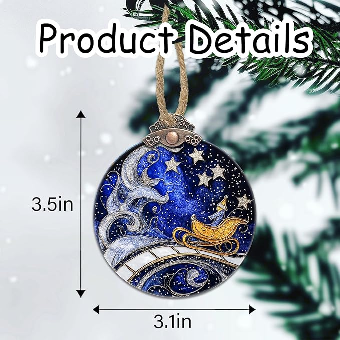 Stained Glass Christmas Decorations, Blue Sky Silver Star Suncatcher for Window Christmas Tree Hanging Ornaments Magic Carpet Sun Catcher Xmas Decor Gifts for Women Men Mom Nana Friend