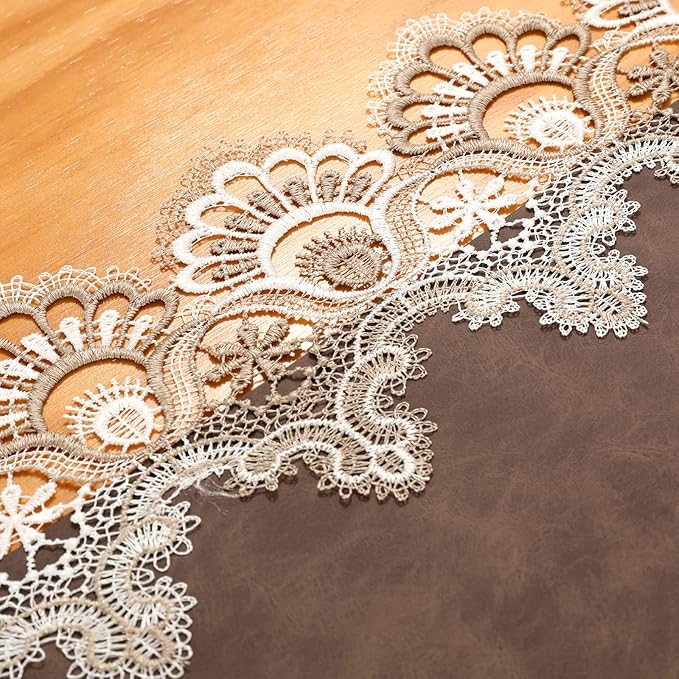 Vintage Lace Dining Table Runner, 120 Inches Floral Coffee Table Runners for Kitchen Home Christmas Party Decorations (16x120 inch, Brown)