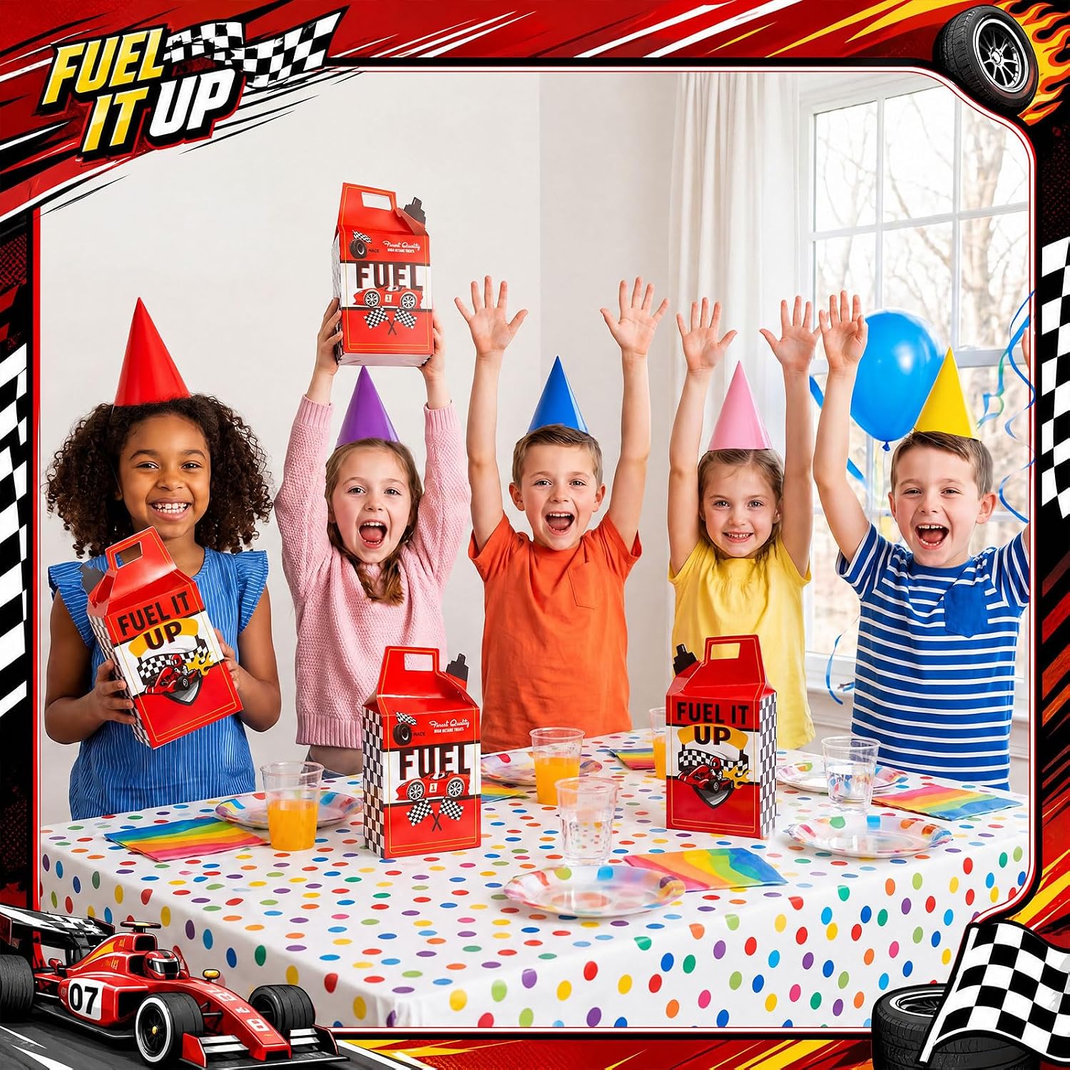 Pajean 30 Pcs Race Car Goodie Boxes Party Favors Bag Racing in Speed Party Decorations Wrap Paper Boxes with Handles for Birthday Baby Shower Supplies Gifts