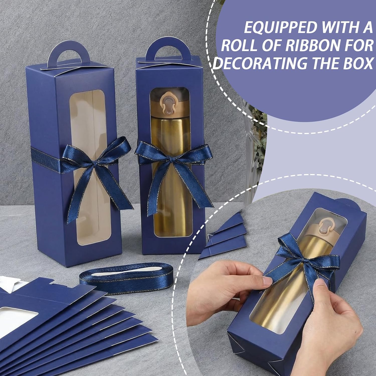 Ctosree 24 Pcs Tumbler Gift Box with Handle for 16-20 oz Clear Wine Glass Gift Box Sublimation Tumblers Heat Press Blanks Bottle for Christmas Wrapping Packaging(Dark Blue)