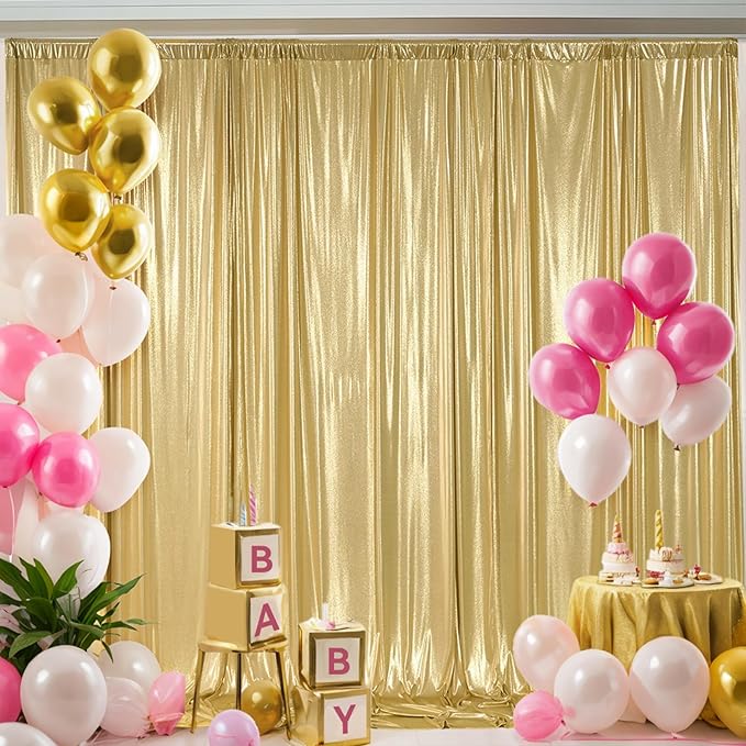 40x10 ft Wrinkle Free Gold Sequin Backdrop Curtain for Parties,Thick Not Fall Glitter Wedding Backdrop Drapes,8 Panels 5x10ft Shimmer Photo Wall Back Drop Cloth for Graduation Photography Background