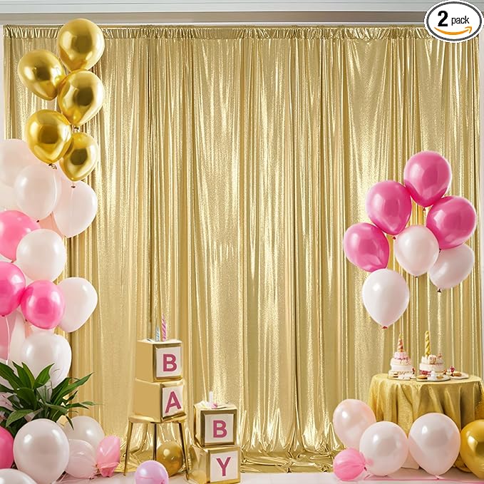 10x10 ft Wrinkle Free Gold Sequin Backdrop Curtain for Parties,Thick Not Fall-Off Glitter Wedding Backdrop Drapes,2 Panels 5x10ft Shimmer Photo Back Drop Cloth for Graduation Photography Background
