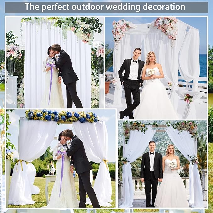 10ft x 10ft White Chiffon Backdrop Curtains, Wrinkle-Free Sheer Chiffon Fabric Photo Curtain Drapes for Wedding Ceremony Arch Party Stage Photography Decorations
