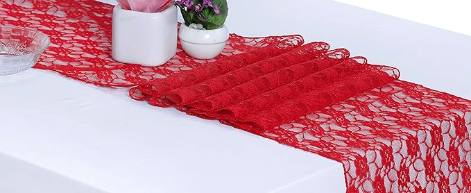 MDS Pack of 12 Wedding 12 x 108 inches Satin Table Runner for Wedding, Decorations for Birthday Parties, Banquets, Graduations, Engagements, Runners fit Rectangle, Round Table- Red