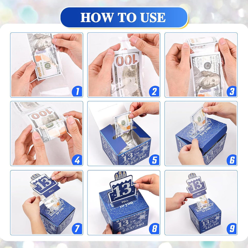 13 Happy Birthday Money Box for Cash Gift, 13th Birthday Decorations for Boys and Girls, Gifts for 13 Year Old Boy, Boy Gift Ideas, Cool Things for Teen -Blue with 100PCS Bags