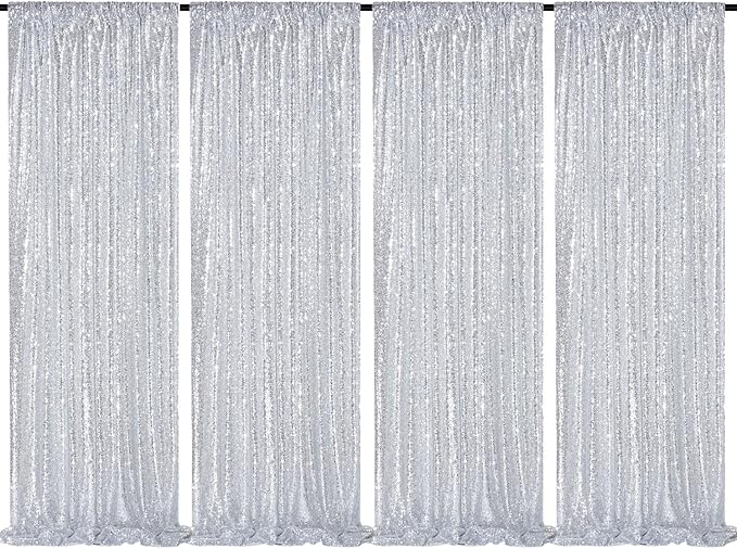 2FTx8FT Silver Glitter Sequin Curtain for Party Photography Backgrounds Wedding Backdrops Set of 4 Panels
