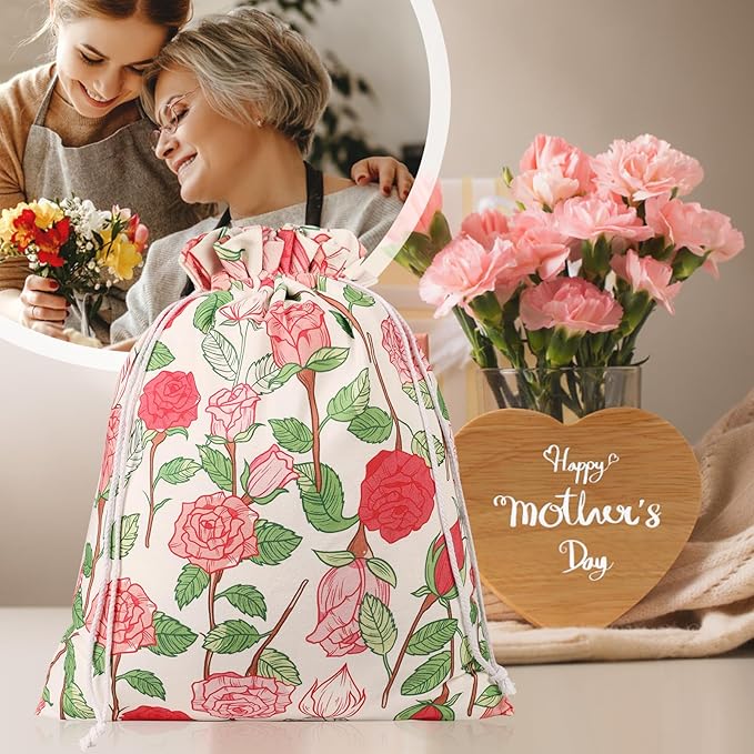Drawstring Gift Bags,Extra Large 24"x 20" | Premium Canvas Storage Bags | Reusable Fabric | Perfect for Baby Showers,Birthday Parties | Rosy