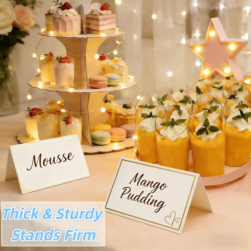 ARREBOL 100 Pcs Place Cards for Table Setting, 2" x 3.5" Elegant Name Placecards with Gold Foil Border for Wedding & Dinner Party, Printable Food Labels for Party Buffet