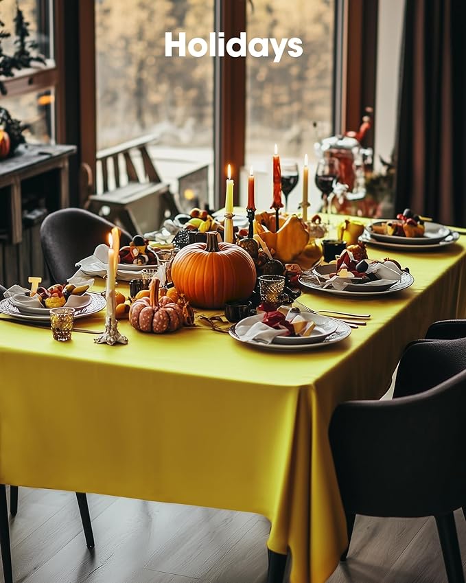 Pureegg Plastic Table Cloth Disposable 10 Pack, 54 x 108 Inch Table Cloths, Easter Party, Decorative Tablecloths, Rectangle, Lemon, Pastel Plastic Cover, Leakproof & Sturdy, Yellow