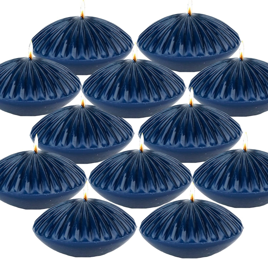 10 Hour Navy Floating Candles Large 3"，Unscented Romantic Tealight Ribbed Candles for Cylinder Vases，Centerpieces at Wedding, Party, Pool, Holidays, Set of 12